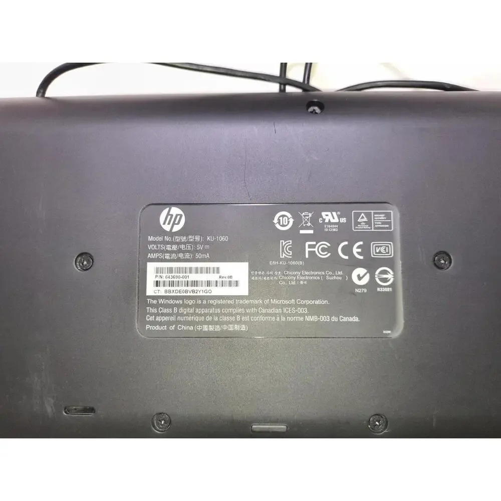 HP HEWLETT PACKARD Model KU-1060 Black USB Wired Keyboard